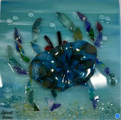 4557 SHATTERED GLASS CRABWALL ART 6x6x2-    &quot;CRABBY&quot;