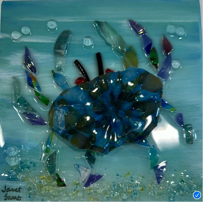4557 SHATTERED GLASS CRABWALL ART 6x6x2-    &quot;CRABBY&quot;