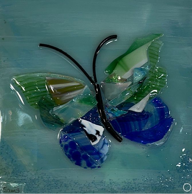 4614 BUTTERLY SHATTERED GLASS WALL ART 6x6x1 -   &quot;NOT ORDINARY&quot;