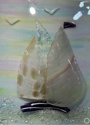 4612 SHATTERED GLASS SAILBOAT WALL ART 12 X 16 -    &quot;FUN...&quot;