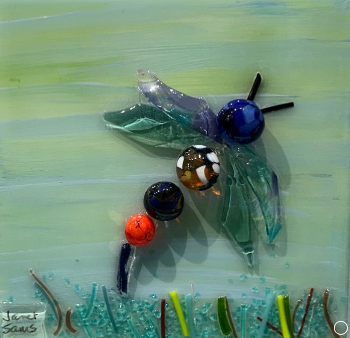 4564 SHATTERED DRAGONFLY GLASS WALL ART   6x6x1 -   &quot;BLUEFLY&quot;