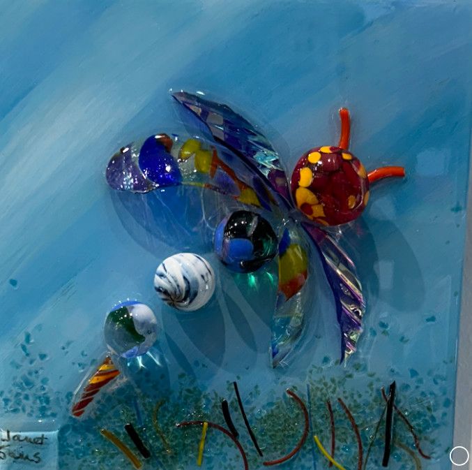 4558 DRAGONFLY SHATTERED GLASS WALL ART 6x6x2 -   &quot;MELINDA&quot;