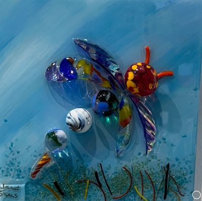 4558 DRAGONFLY SHATTERED GLASS WALL ART 6x6x2 -   &quot;MELINDA&quot;