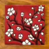 6X6 TILE - CHERRY BLOSSOMS - RED