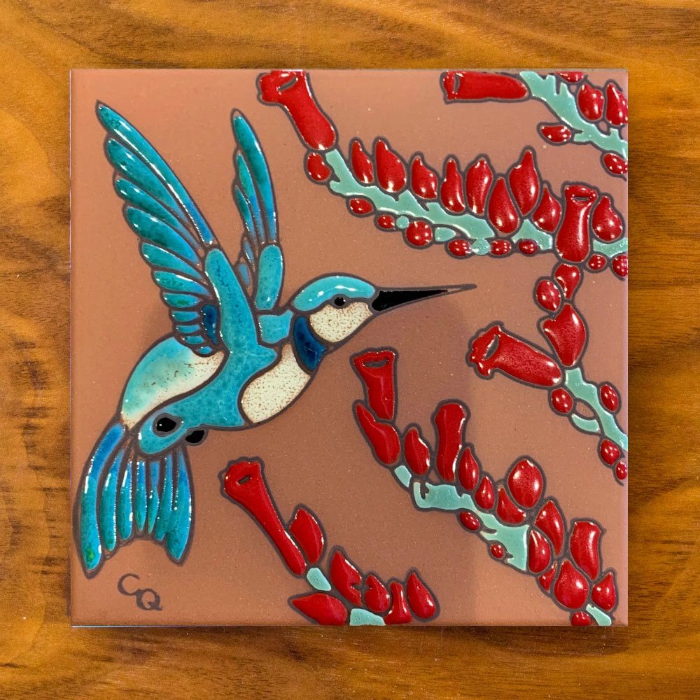 6X6 TILE - HUMMINGBIRD - TERRA COTTA