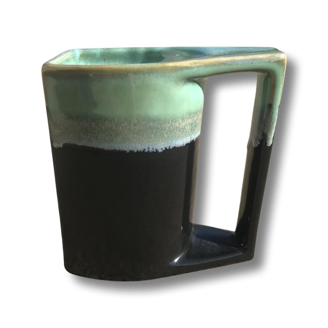 BLACK / TEAL GLAZED ARTISAN MUG (HITAM GLOSSY MELT)