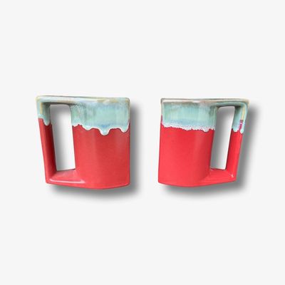 RED / SEAFOAM GLAZED ARTISAN MUG (MERAH GLOSSY MELT)