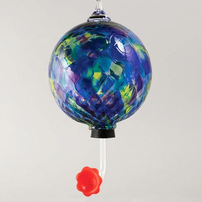 BLUE MOSAIC DIAMOND FACET GLASS HUMMINGBIRD FEEDER