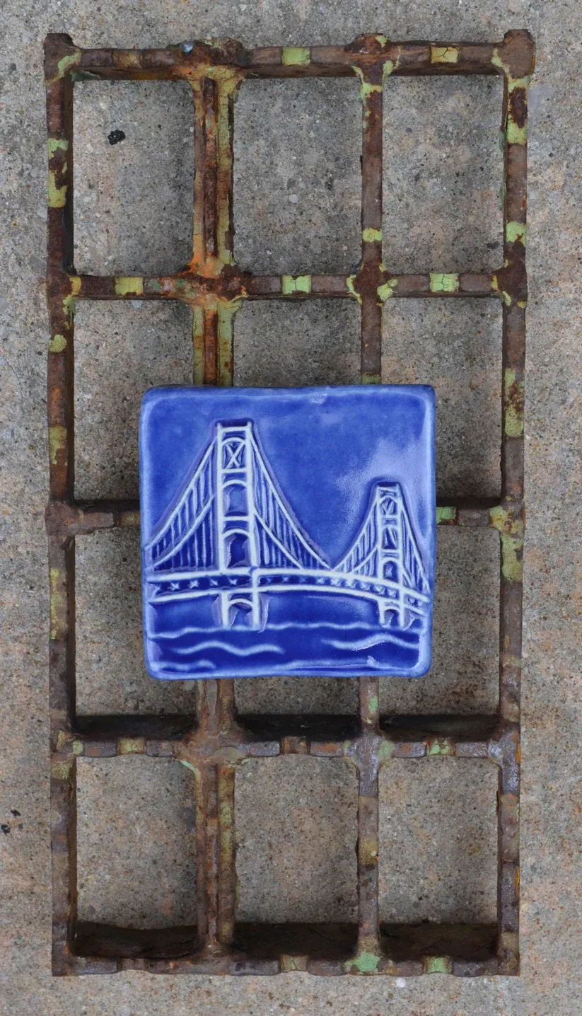 MACKINAC BRIDGE TILE FRAMED WITH BRIDGE GRID - RECTANGLE
