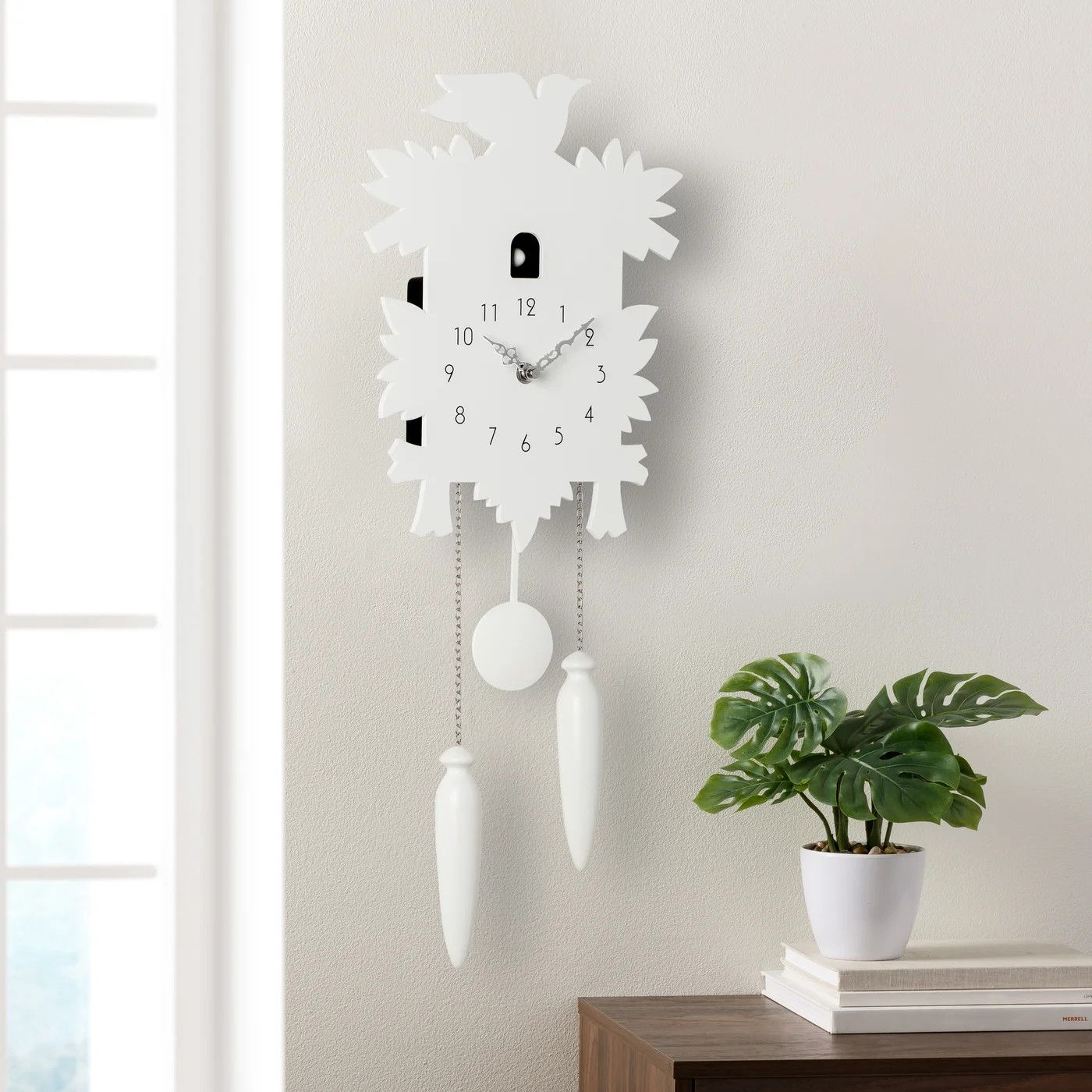 Modern Motion 23h&quot; Cuckoo Clock with Removable Pendulum - White