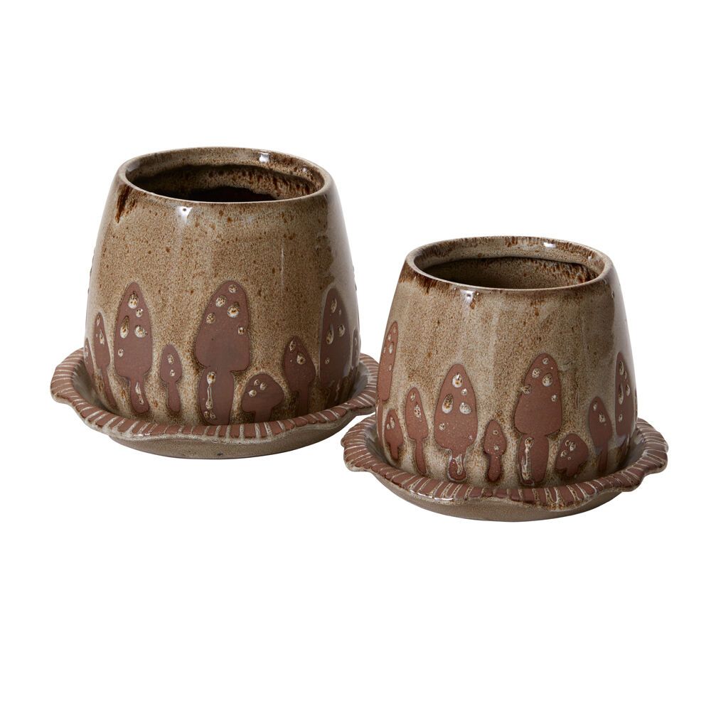WILD MUSHROOM POT WITH SAUCER 7&quot;X 4.75&quot;