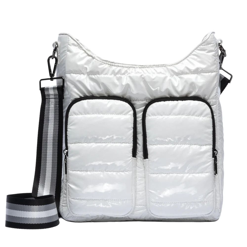 WHITE GLOSSY HYDRODOUBLE CROSSBODY BAG