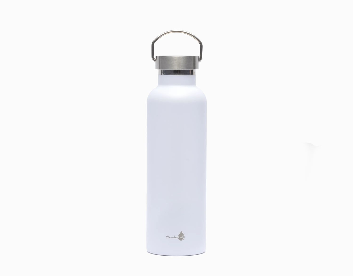 White with Silver Top WanderFull Water Bottle- 24 Oz