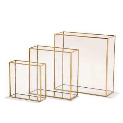 WINDOWS SQUARE VASE W/ GOLD METAL TRIM