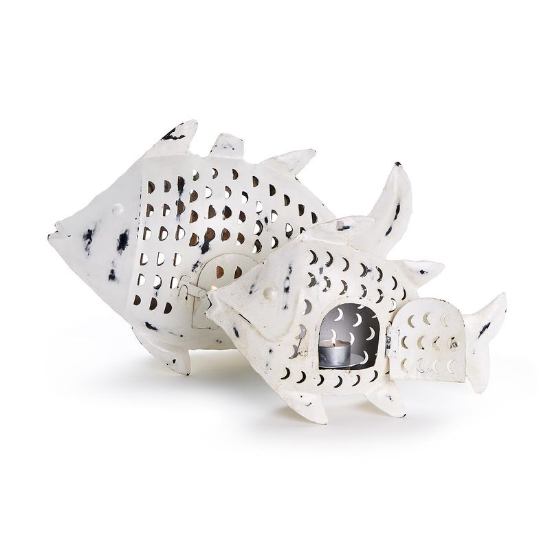 METAL FISH SCULPTURE LANTERN - LARGE