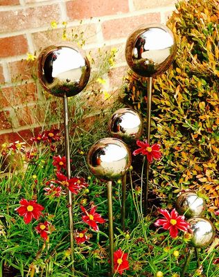 SMALL Stainless Steel Garden Lollipop Stakes (12.5&quot;H, 1.5&quot;DIAMETER BALL)