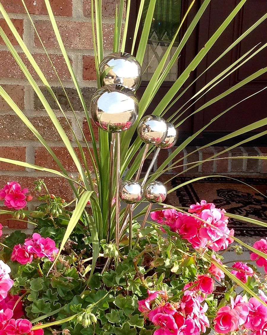MEDIUM Stainless Steel Garden Lollipop Stakes (17.75&quot;H, 2&quot;DIAMETER BALL)