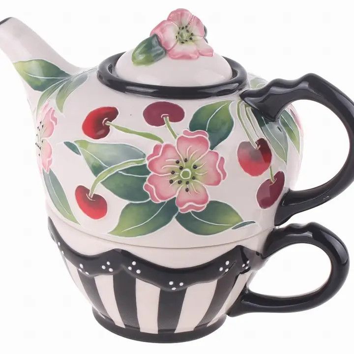 CHERRY TEA FOR ONE - TEPOT AND CUP