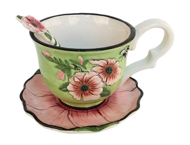 HIBISCUS TEACUP WITH SAUCER AND SPOON SET