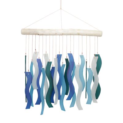 875-B WAVE TUMBLED GLASS WIND CHIME - BLUE VARIETY