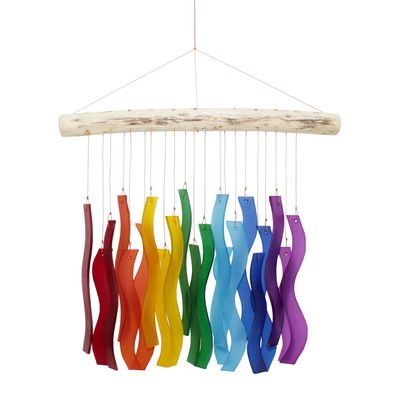 875-R WAVE TUMBLED GLASS WIND CHIME - RAINBOW