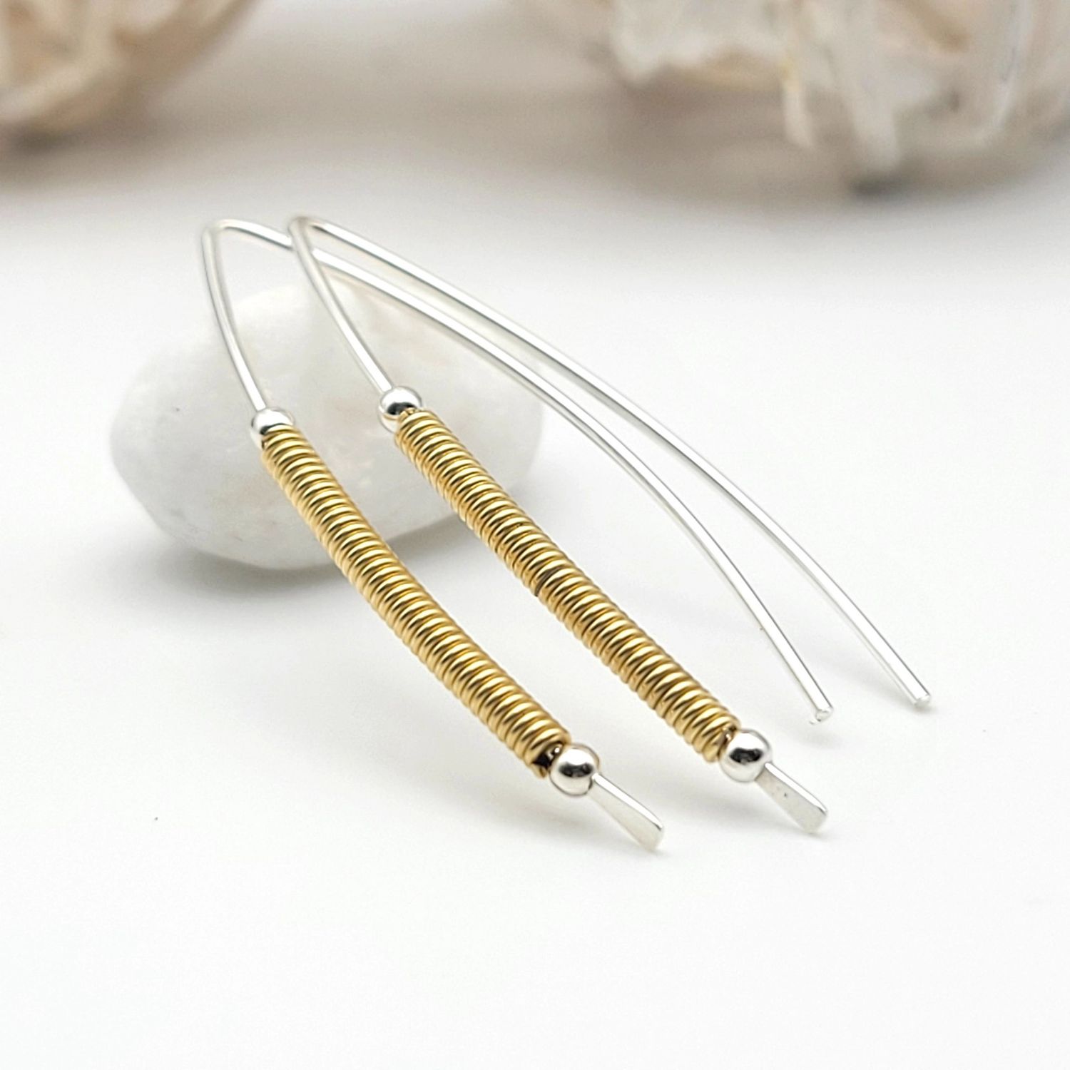 Silver and Gold Coil Wishbone Earrings