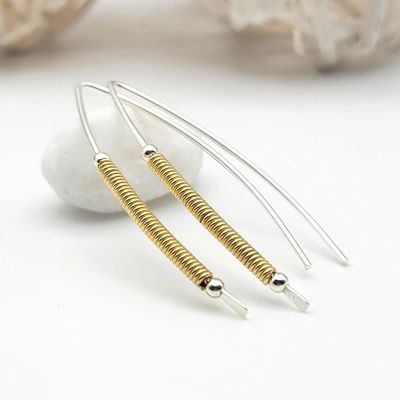 Silver and Gold Coil Wishbone Earrings
