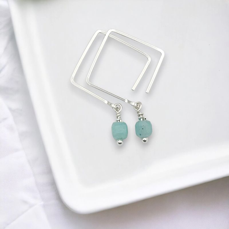 Sterling Silver Square Threader Earrings with Amazonite