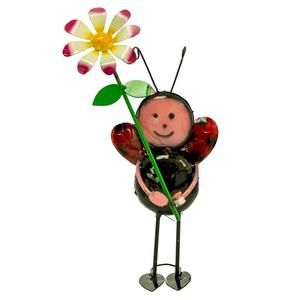 102807 METAL LADY BUG  W/ FLOWER (9X7X16&quot;)