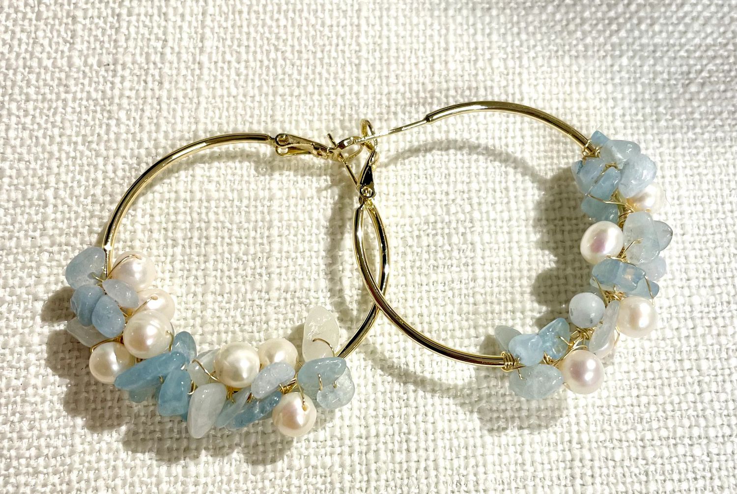Stone and Pearl Cluster Hoop Earring