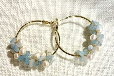 Stone and Pearl Cluster Hoop Earring