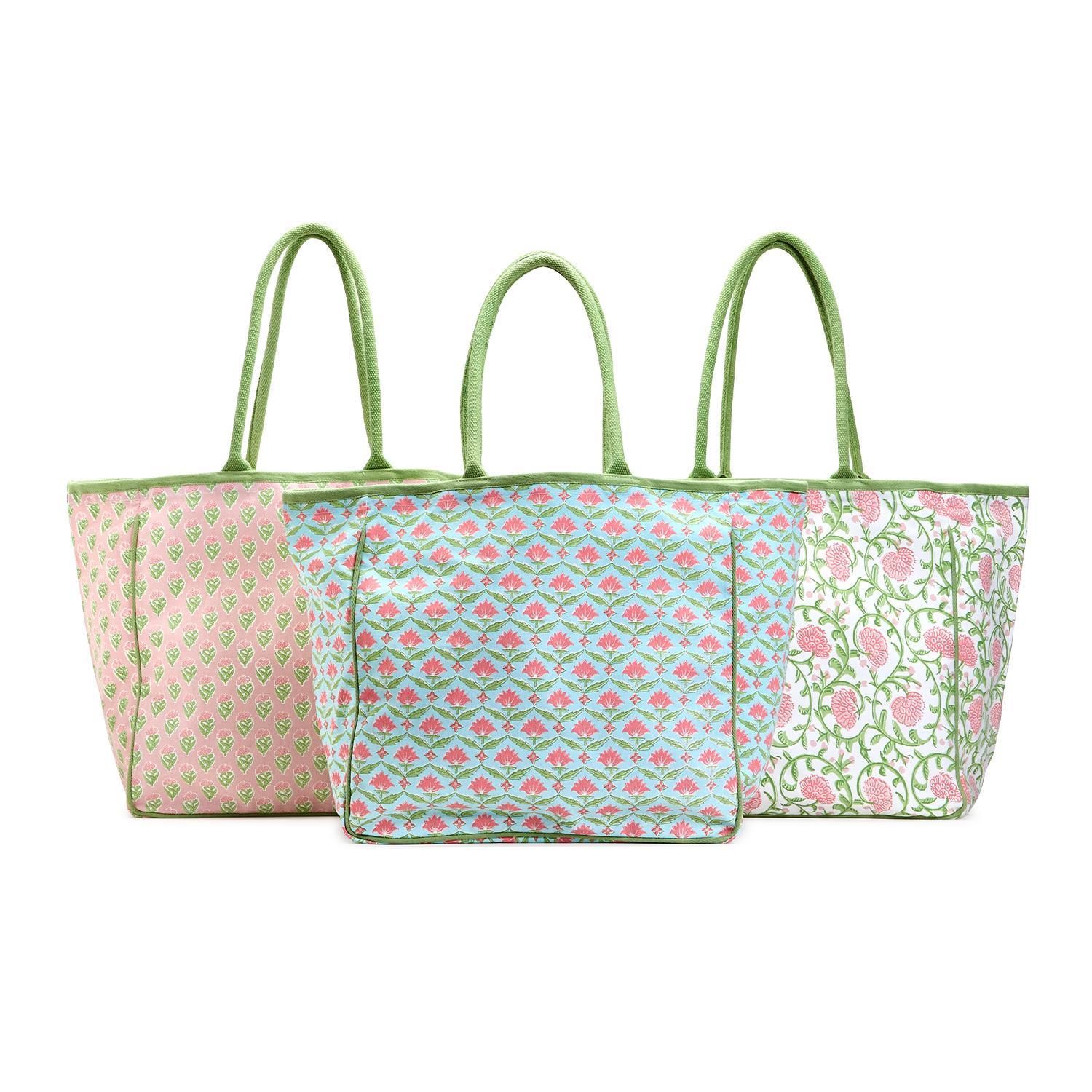 Floral Block Print Tote Bag - Assorted Patterns