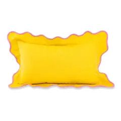 DARCY LINEN LUMBAR PILLOW COVER - YELLOW &amp; PINK W/INSERT