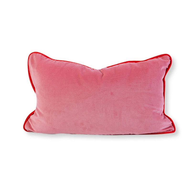 CHARLISS - VELVET LUMBAR PILLOW COVER - LIGHT PINK &amp; CHERRY w/INSERT