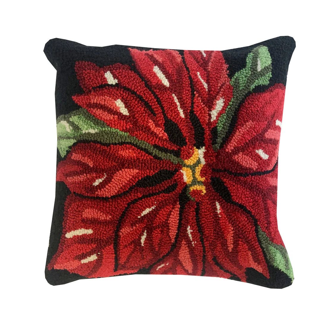 POINSETTIA TOSS PILLOW 18&quot;X18&quot; BLACK