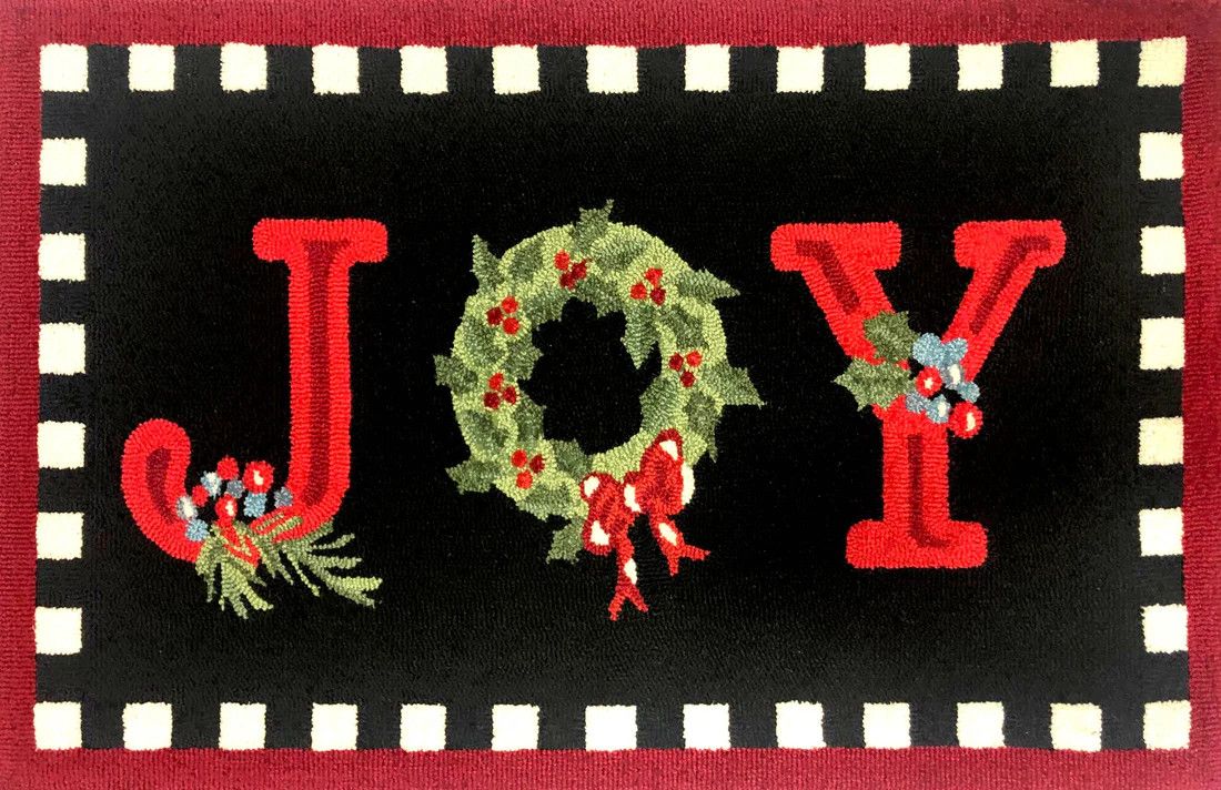 JOY CHECK BORDER INDOOR / OUTDOOR RUG (24&quot; X 36&quot;)