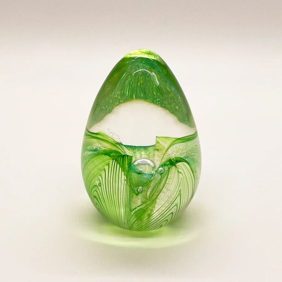 EMERALD PASSION FLOWER DICHROIC EGG PAPERWEIGHT