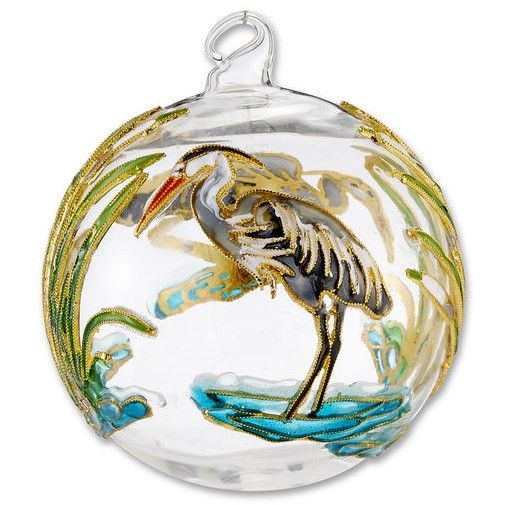 Cloisonnne Glass Ball Orn Blue Heron