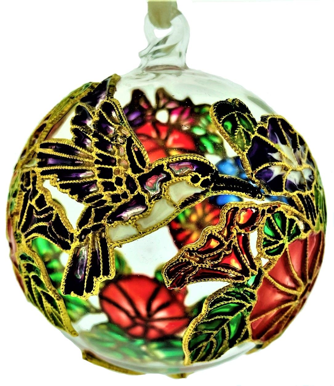 Cloisonne on Glass Ball Ornament Hummingbird