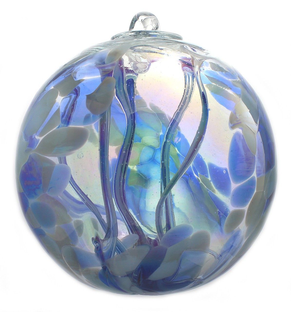XL Glass Witch Ball &quot;Aqua Blues&quot; (Iridized) 8 in.