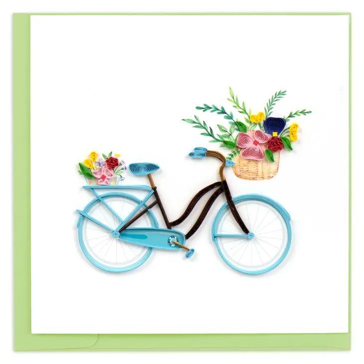 QUILLED GREETING CARD BICYCLE &amp; FLOWER BASKET