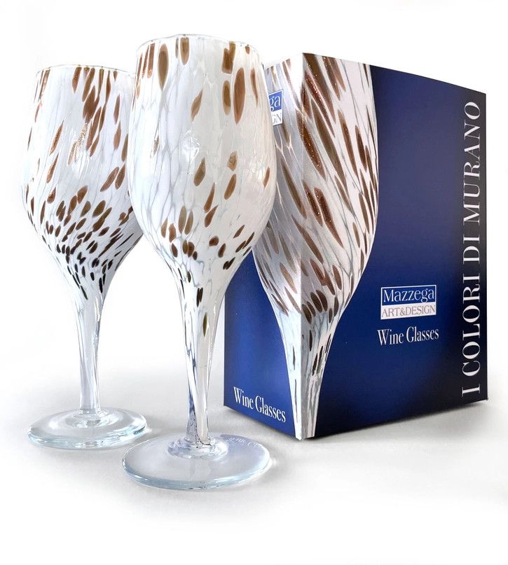 2 Blown and Handmade Glass Wine Glasses | WHITE CHALICE