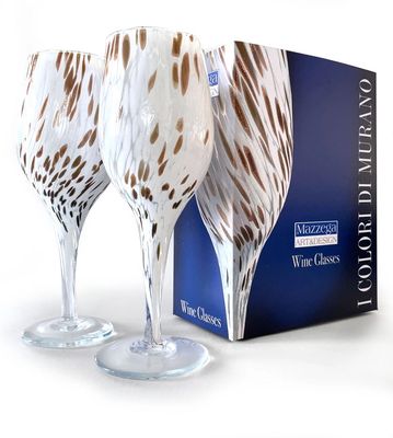 2 Blown and Handmade Glass Wine Glasses | WHITE CHALICE