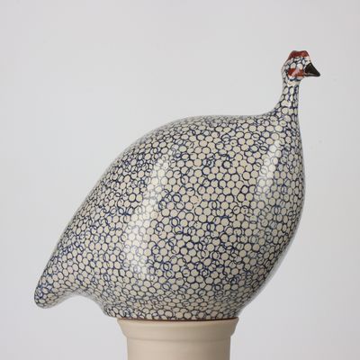 SMALL - WHITE SPOTTED COBALT - CERAMIC GUINEA FOWL