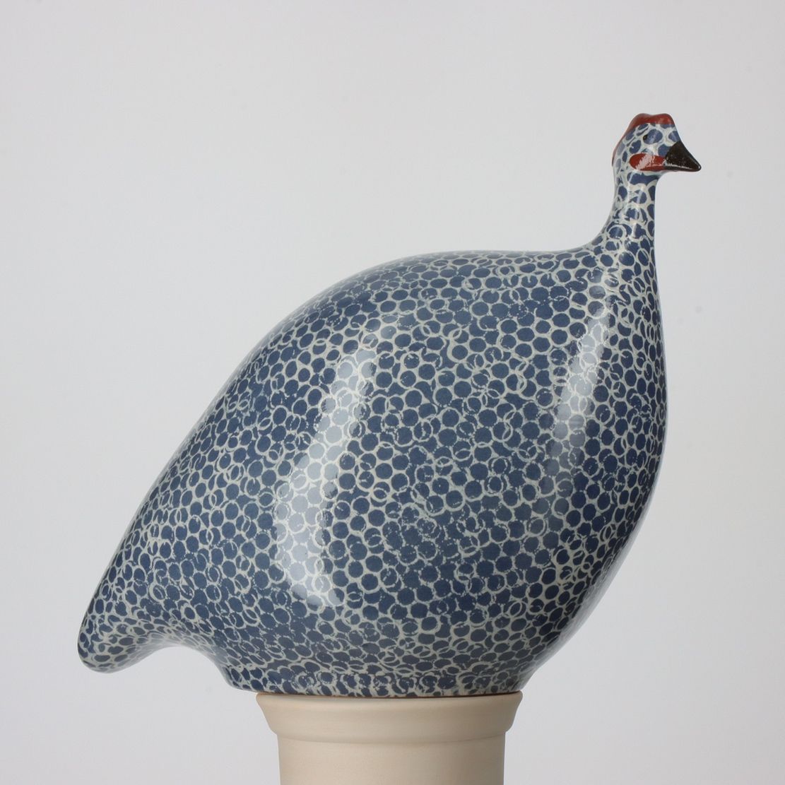 LARGE- ELECTRIC BLUE SPOTTED WHITECERAMIC GUINEA FOWL