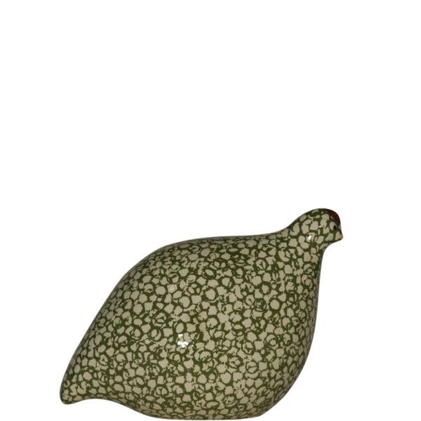 LES CERAMIQUES DE LUSSAN CERAMIC QUAIL  -  WHITE SPOTTED GREEN - SMALL STANDING