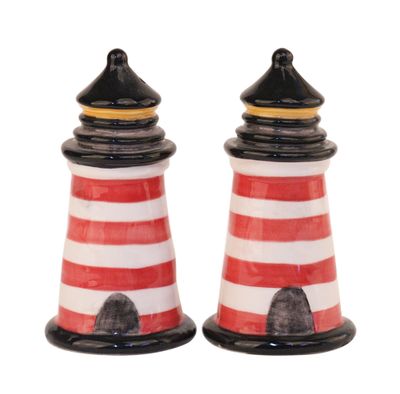 RED STRIPE LIGHTHOUSE SALT &amp; PEPPER SET