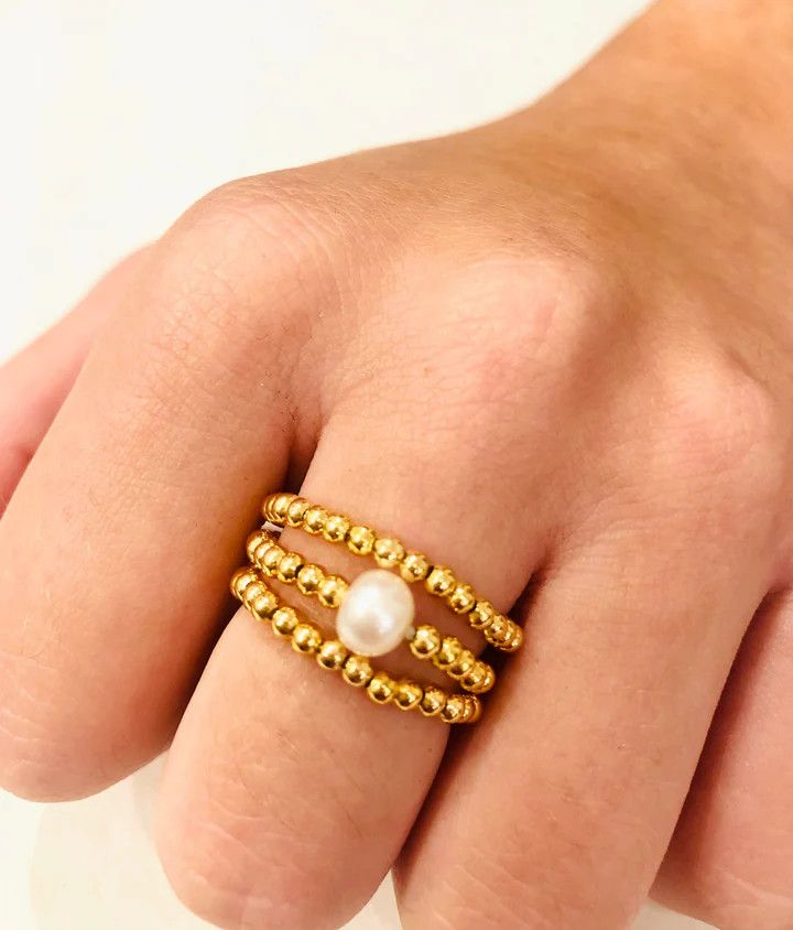 Gold Ball Stretch Ring - Stackable
