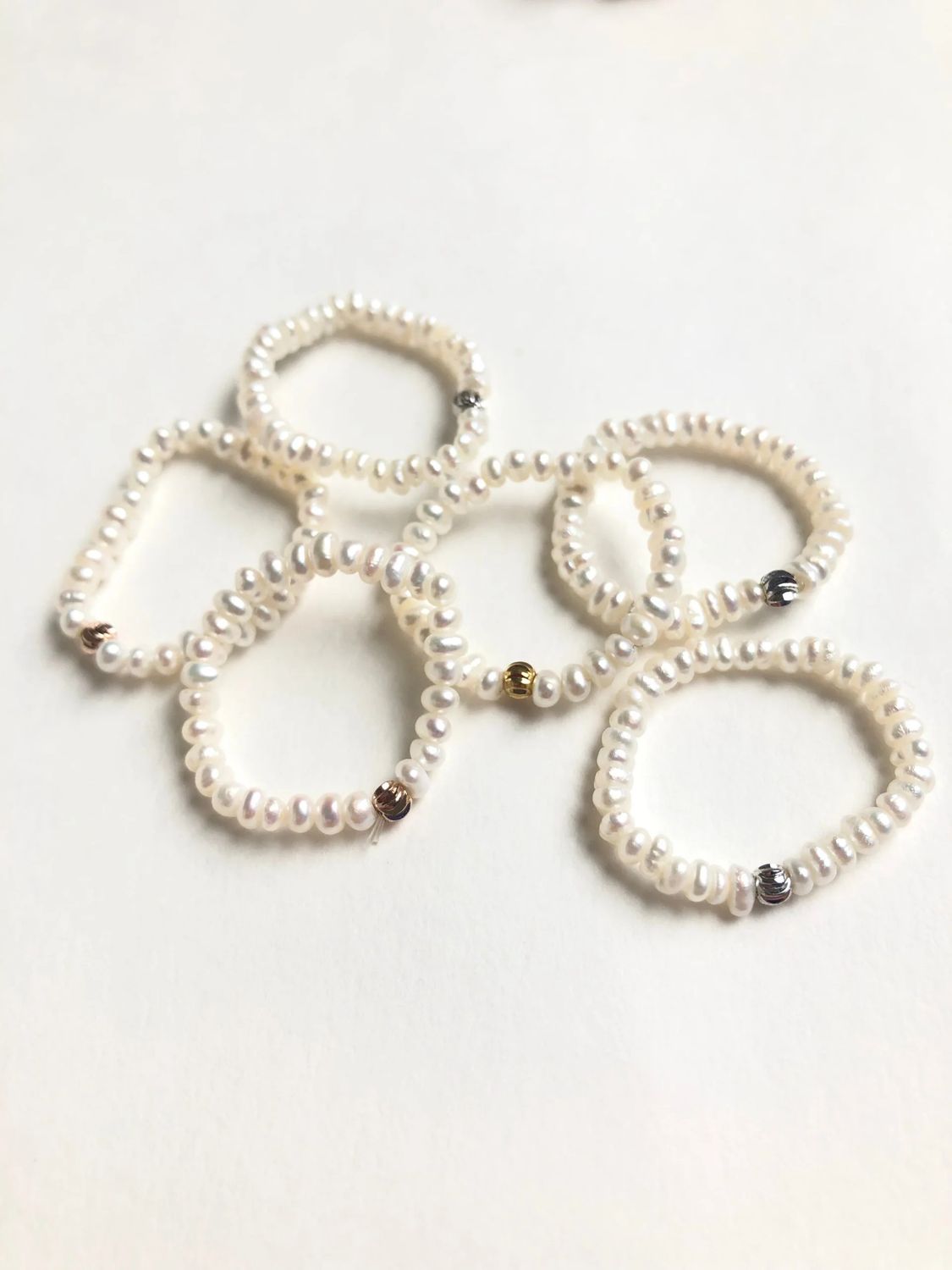 Seed Pearl Ring With Metal Bead Center - Stackable