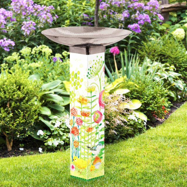 SPRING SWEET SPRING BIRD BATH ART POLE W/STAINLESS STEEL TOPPER